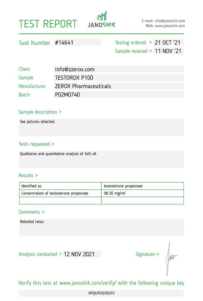 Zzerox Testorox P100 Lab Test